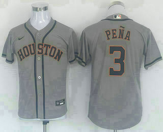 Youth Houston Astros #3 Jeremy Pena Grey Stitched MLB Cool Base Nike Jersey