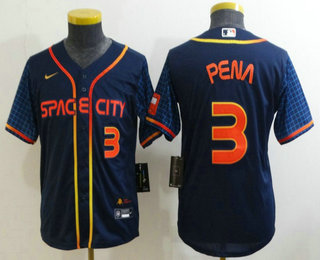 Youth Houston Astros #3 Jeremy Pena Number 2022 Navy Blue City Connect Cool Base Stitched Jersey