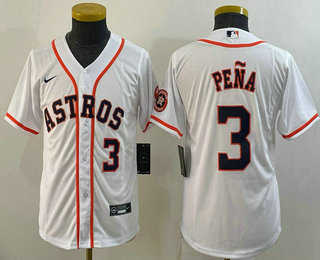 Youth Houston Astros #3 Jeremy Pena Number White With Patch Stitched MLB Cool Base Nike Jersey