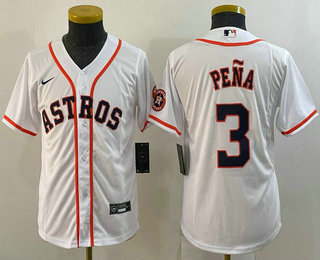 Youth Houston Astros #3 Jeremy Pena White With Patch Stitched MLB Cool Base Nike Jersey