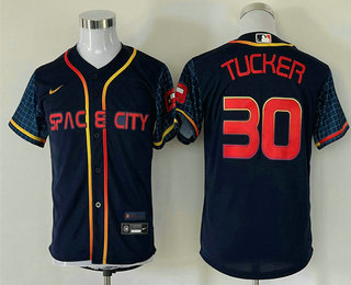 Youth Houston Astros #30 Kyle Tucker 2022 Navy Blue City Connect Cool Base Stitched Jersey