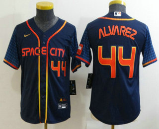 Youth Houston Astros #44 Yordan Alvarez Number 2022 Navy Blue City Connect Cool Base Stitched Jersey