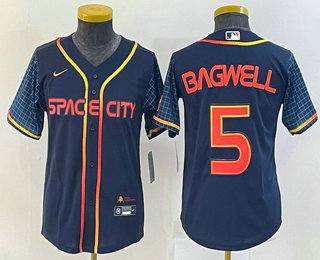 Youth Houston Astros #5 Jeff Bagwell 2022 Navy Blue City Connect Cool Base Stitched Jersey