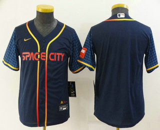 Youth Houston Astros Blank 2022 Navy Blue City Connect Cool Base Stitched Jersey