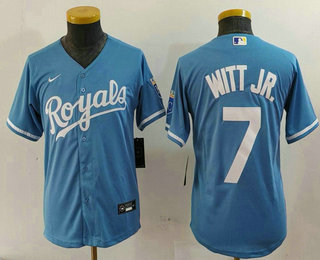 Youth Kansas City Royals #7 Bobby Witt Jr Light Blue Cool Base Stitched Jersey