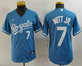 Youth Kansas City Royals #7 Bobby Witt Jr Number Light Blue Cool Base Stitched Jersey