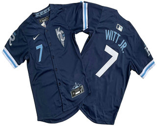 Youth Kansas City Royals #7 Bobby Witt Jr Number Navy Blue City Connect Cool Base Stitched Limited Jersey