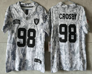 Youth Las Vegas Raiders #98 Maxx Crosby 2024 FUSE Arctic Camo Salute to Service Limited Stitched Jersey