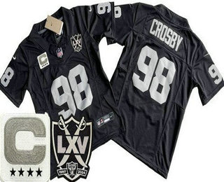 Youth Las Vegas Raiders #98 Maxx Crosby Limited Black C Patch 65th Season FUSE Vapor Jersey