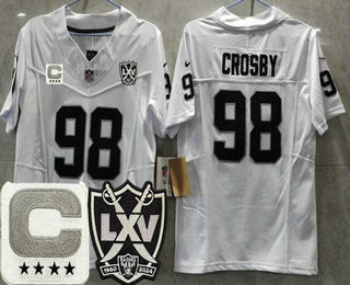 Youth Las Vegas Raiders #98 Maxx Crosby Limited White C Patch 65th Season FUSE Vapor Jersey