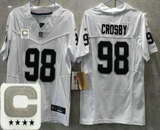 Youth Las Vegas Raiders #98 Maxx Crosby Limited White C Patch FUSE Vapor Jersey