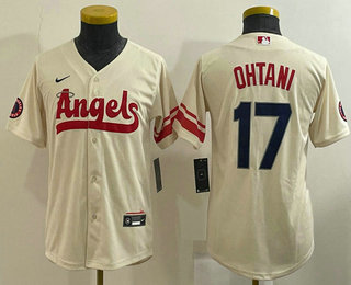 Youth Los Angeles Angels #17 Shohei Ohtani Cream 2022 City Connect Cool Base Stitched Jersey