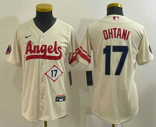 Youth Los Angeles Angels #17 Shohei Ohtani Number Cream 2022 City Connect Cool Base Stitched Jersey