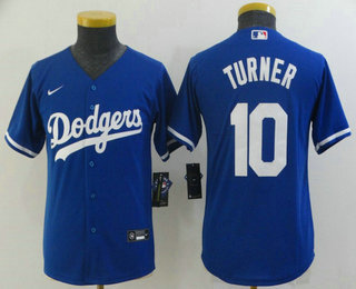 Youth Los Angeles Dodgers #10 Justin Turner Blue Stitched MLB Cool Base Nike Jersey