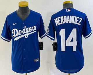 Youth Los Angeles Dodgers #14 Enrique Hernandez Blue Stitched Cool Base Nike Jersey