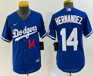 Youth Los Angeles Dodgers #14 Enrique Hernandez Number Blue Stitched Cool Base Nike Jersey