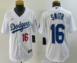 Youth Los Angeles Dodgers #16 Will Smith Number White Stitched Cool Base Nike Jersey