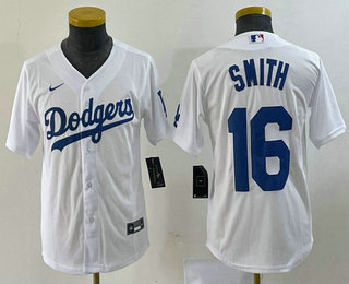 Youth Los Angeles Dodgers #16 Will Smith White Stitched Cool Base Nike Jersey