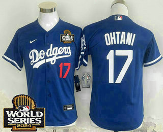 Youth Los Angeles Dodgers #17 Shohei Ohtani Blue 2024 World Series Limited Cool Base Stitched Jersey