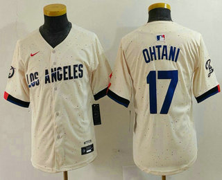 Youth Los Angeles Dodgers #17 Shohei Ohtani Cream Blue 2024 City Connect Limited Stitched Jersey