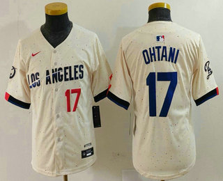 Youth Los Angeles Dodgers #17 Shohei Ohtani Number Cream Blue 2024 City Connect Limited Stitched Jersey