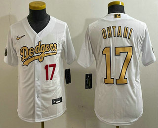 Youth Los Angeles Dodgers #17 Shohei Ohtani Number White 2022 All Star Stitched Flex Base Nike Jersey 01