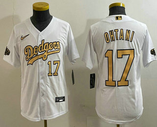 Youth Los Angeles Dodgers #17 Shohei Ohtani Number White 2022 All Star Stitched Flex Base Nike Jersey 02