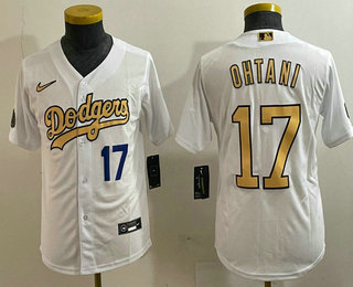 Youth Los Angeles Dodgers #17 Shohei Ohtani Number White 2022 All Star Stitched Flex Base Nike Jersey 03