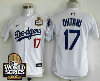 Youth Los Angeles Dodgers #17 Shohei Ohtani White 2024 World Series Limited Cool Base Stitched Jersey