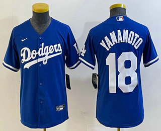 Youth Los Angeles Dodgers #18 Yoshinobu Yamamoto Blue Stitched Cool Base Nike Jersey