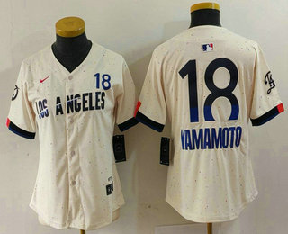 Youth Los Angeles Dodgers #18 Yoshinobu Yamamoto Cream 2024 City Connect Limited Jersey