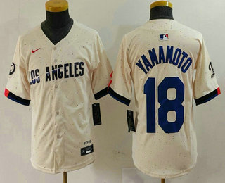 Youth Los Angeles Dodgers #18 Yoshinobu Yamamoto Cream 2024 City Connect Limited Stitched Jersey