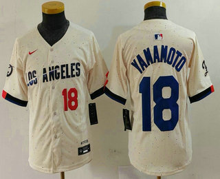 Youth Los Angeles Dodgers #18 Yoshinobu Yamamoto Number Cream 2024 City Connect Limited Stitched Jersey