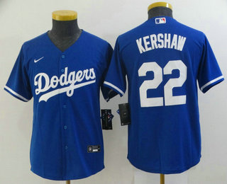 Youth Los Angeles Dodgers #22 Clayton Kershaw Blue Stitched MLB Cool Base Nike Jersey