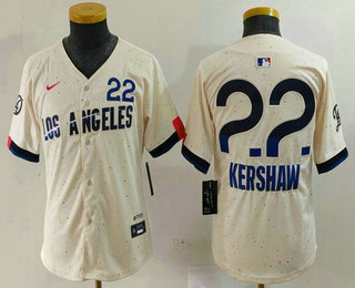 Youth Los Angeles Dodgers #22 Clayton Kershaw Cream 2024 City Connect Limited Jersey