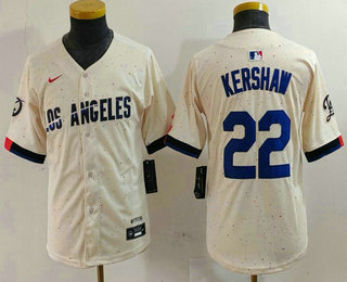 Youth Los Angeles Dodgers #22 Clayton Kershaw Cream 2024 City Connect Limited Stitched Jersey