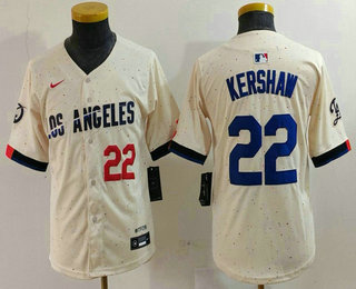 Youth Los Angeles Dodgers #22 Clayton Kershaw Number Cream 2024 City Connect Limited Stitched Jersey