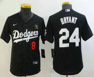 Youth Los Angeles Dodgers #24 Kobe Bryant Black KB Patch Stitched MLB Cool Base Nike Jersey