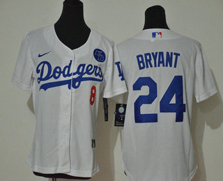 Youth Los Angeles Dodgers #24 Kobe Bryant White KB Patch Stitched MLB Cool Base Nike Jersey