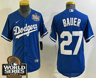 Youth Los Angeles Dodgers #27 Trevor Bauer Blue 2024 World Series Limited Cool Base Stitched Jersey