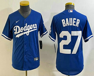 Youth Los Angeles Dodgers #27 Trevor Bauer Blue Cool Base Jersey