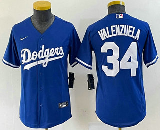 Youth Los Angeles Dodgers #34 Fernando Valenzuela Blue Stitched Cool Base Nike Jersey