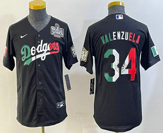 Youth Los Angeles Dodgers #34 Fernando Valenzuela Mexico Black 2024 World Series Stitched Jersey