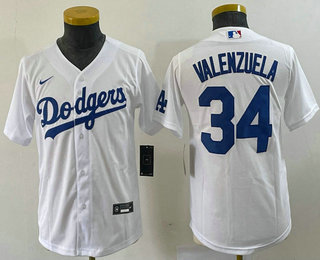 Youth Los Angeles Dodgers #34 Fernando Valenzuela White Stitched Cool Base Nike Jersey