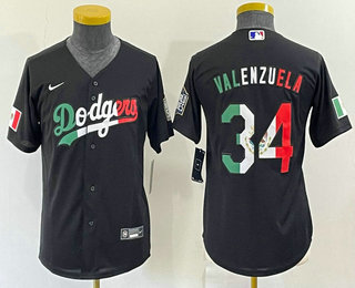 Youth Los Angeles Dodgers #34 Fernando Valenzuela Mexico Black Cool Base Stitched Baseball Jersey