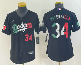 Youth Los Angeles Dodgers #34 Fernando Valenzuela Mexico Number Black Cool Base Stitched Baseball Jersey