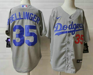 Youth Los Angeles Dodgers #35 Cody Bellinger Grey With Front  Number Stitched MLB Cool Base Nike Jersey