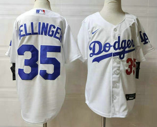 Youth Los Angeles Dodgers #35 Cody Bellinger White With Front  Number Stitched MLB Cool Base Nike Jersey