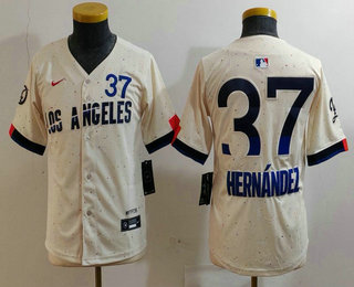 Youth Los Angeles Dodgers #37 Teoscar Hernandez Cream 2024 City Connect Limited Stitched Jersey