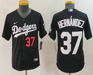 Youth Los Angeles Dodgers #37 Teoscar Hernandez Number Black Cool Base Stitched Jersey